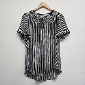 EVRI Womens Black White Striped Blouse Top Size 0X Workwear Office Career Casual